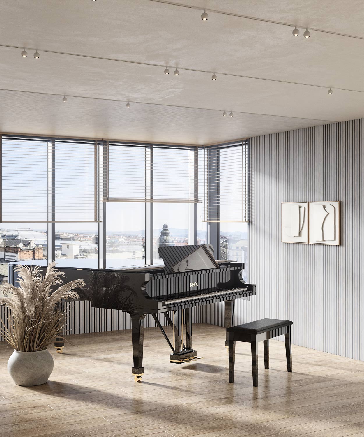 МДФ стеновая панель акустическая Cosca Decor Сканди Дуб Старинный Светло-серый черный войлок 600×600×19 фото в интерьере